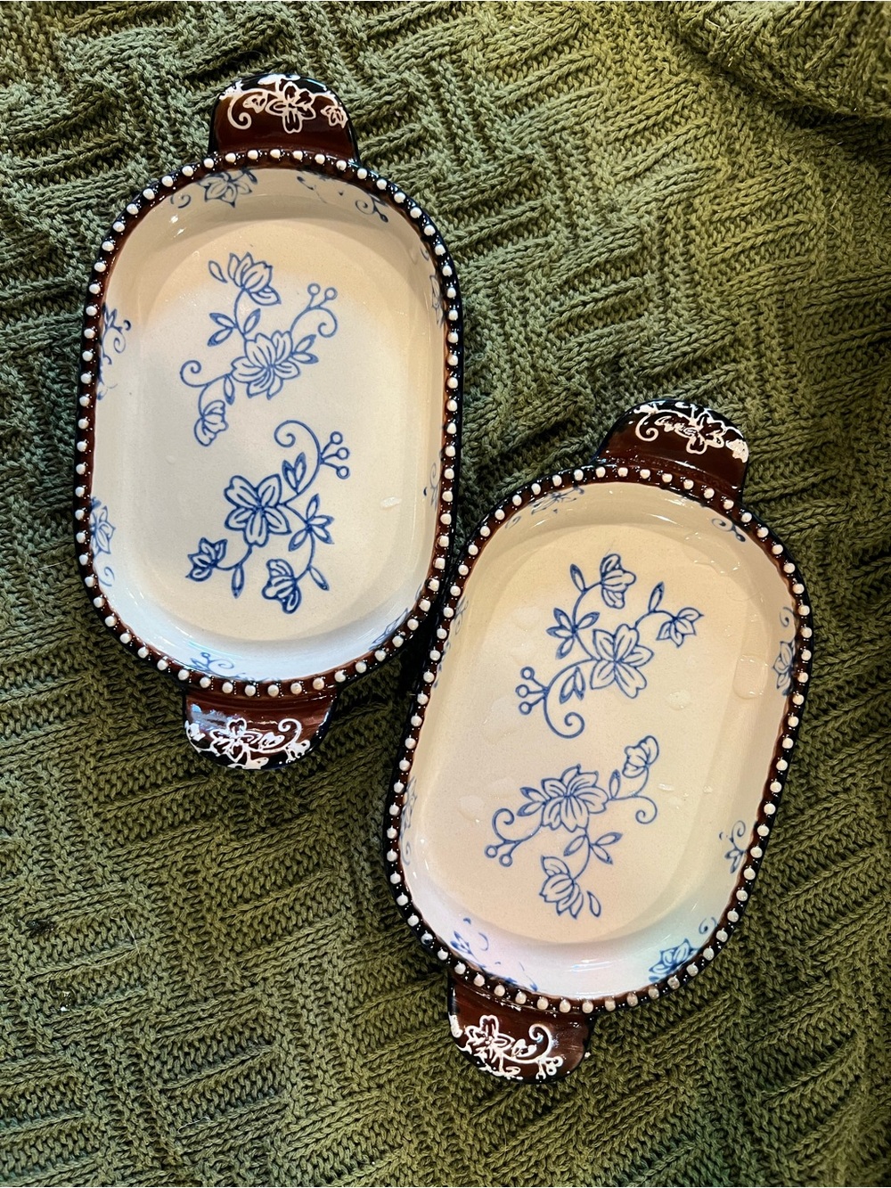 Temp-tations Floral Lace Blue Ramekin / Trivet Trays / Trinket Trays - Set of 2